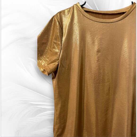 Gold Metallic Short Sleeve Top - Picture 3 of 4